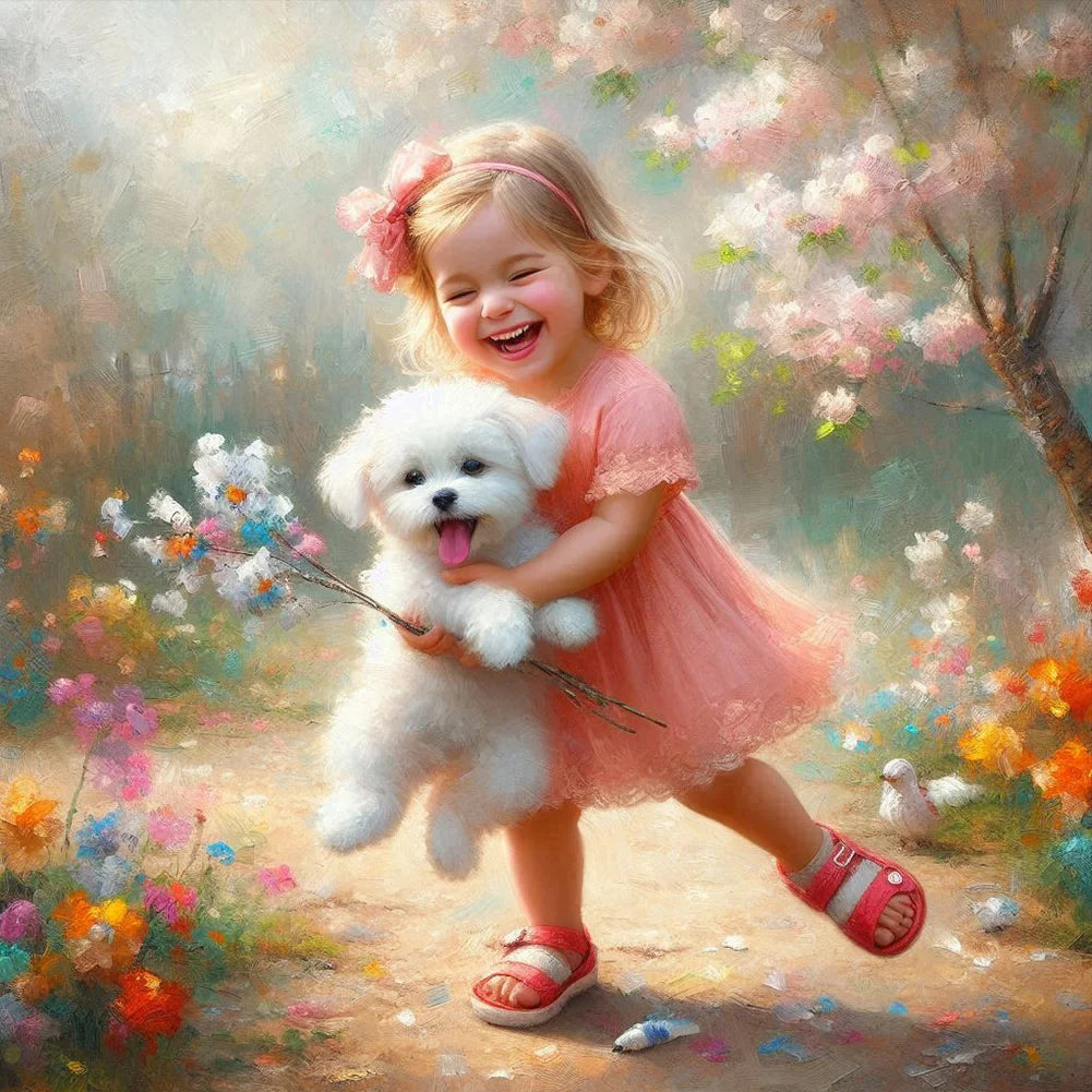 Diamond Painting - Full Round / Square - Dog and Girl E