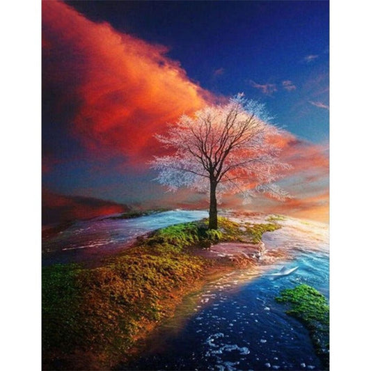 Tree Besides River Acrylic Painting By Numbers