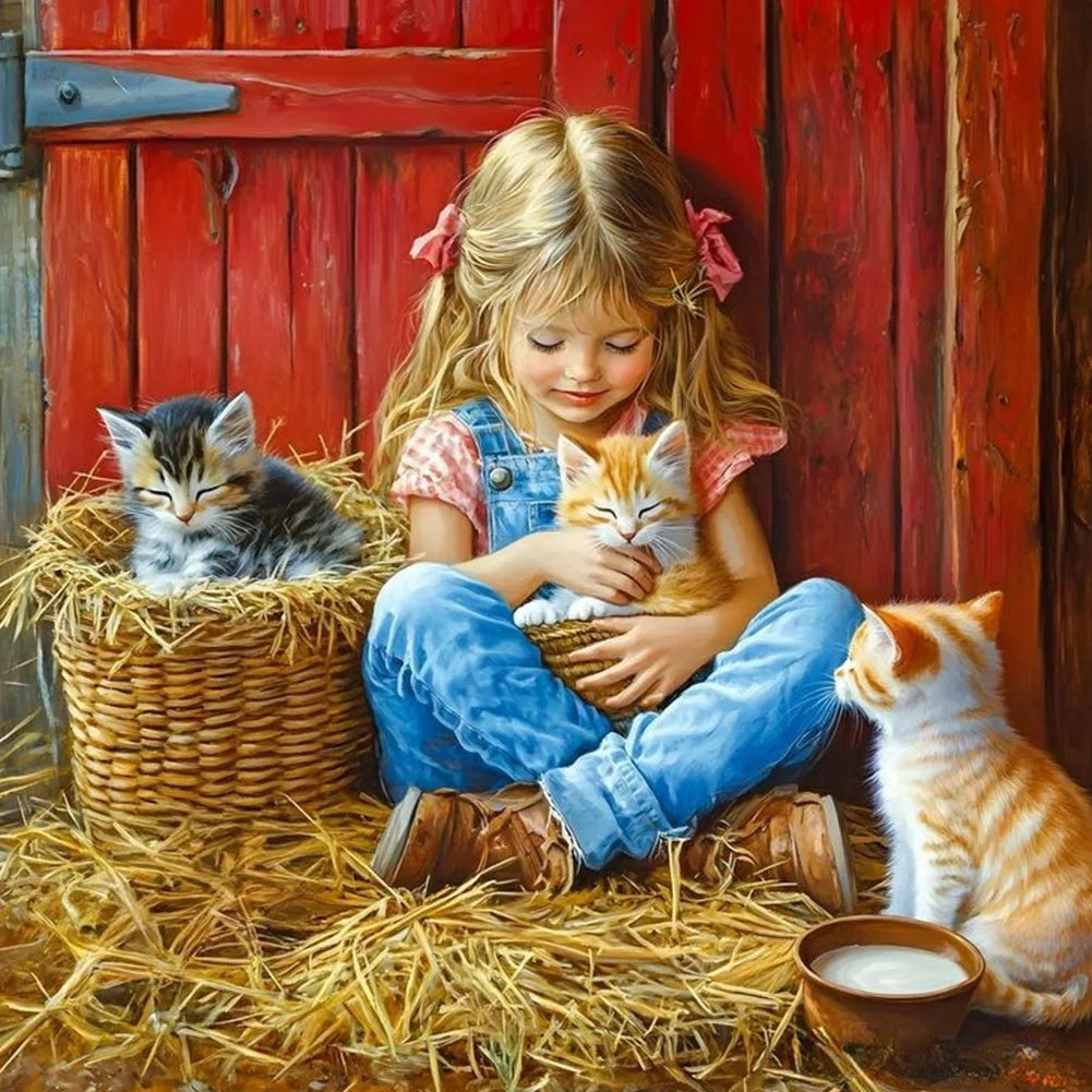 Diamond Painting - Full Round / Square - Girl And Cats