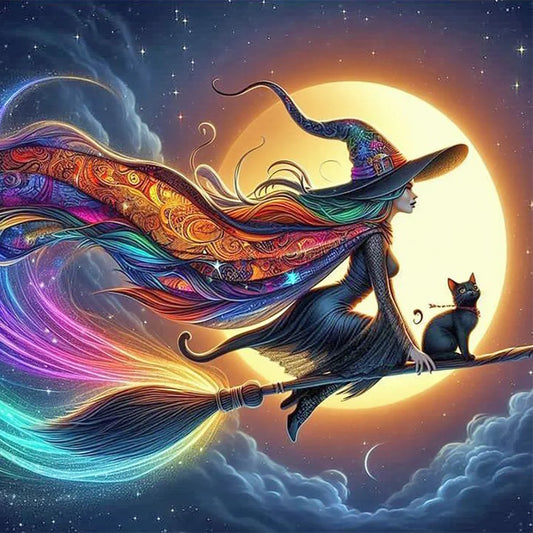 Diamond Painting - Full Round / Square - Halloween Flying Witch