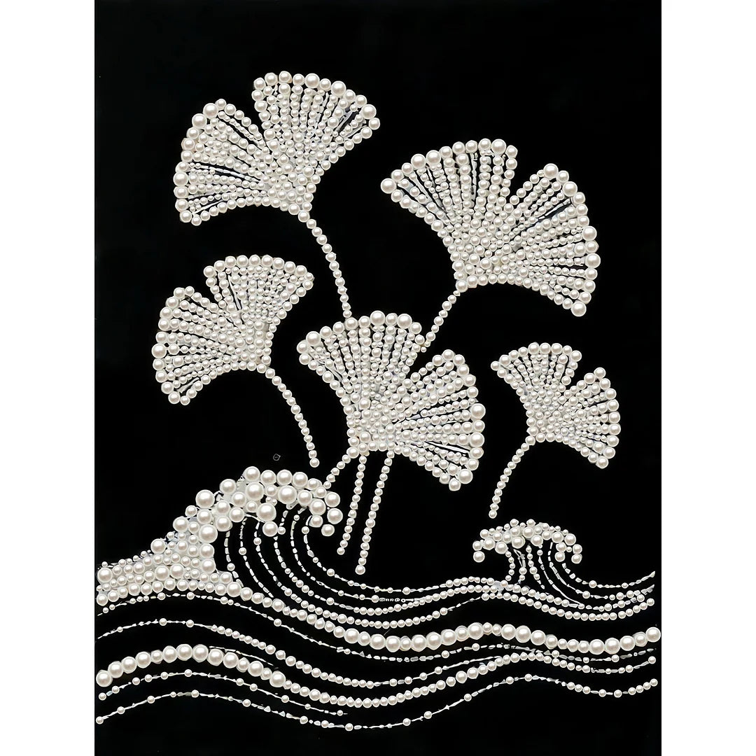 DIY Pearl Painting With Frame - Handmade Self-Adhesive Pearls - Ginkgo Leaves (30*40cm) B