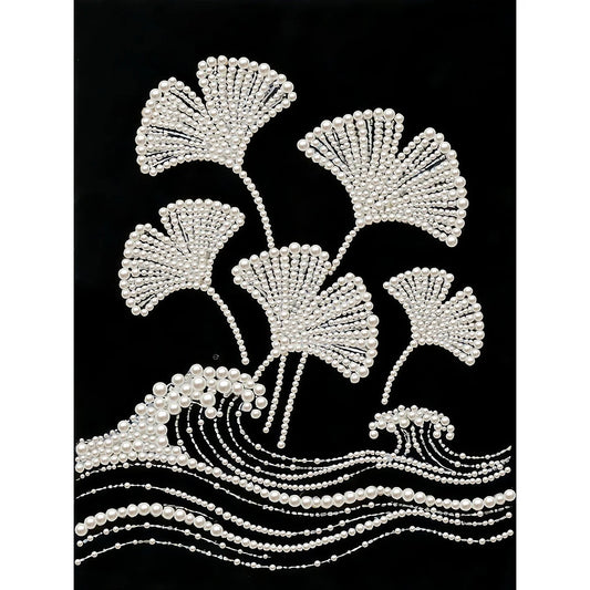DIY Pearl Painting With Frame - Handmade Self-Adhesive Pearls - Ginkgo Leaves (30*40cm) B