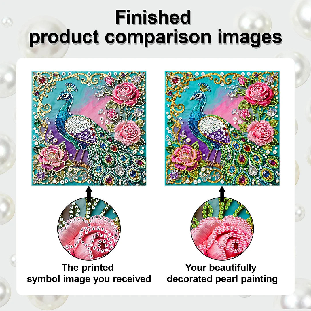 DIY Pearl Painting With Frame - Handmade Self-Adhesive Pearls - Peacock (25*25cm) C