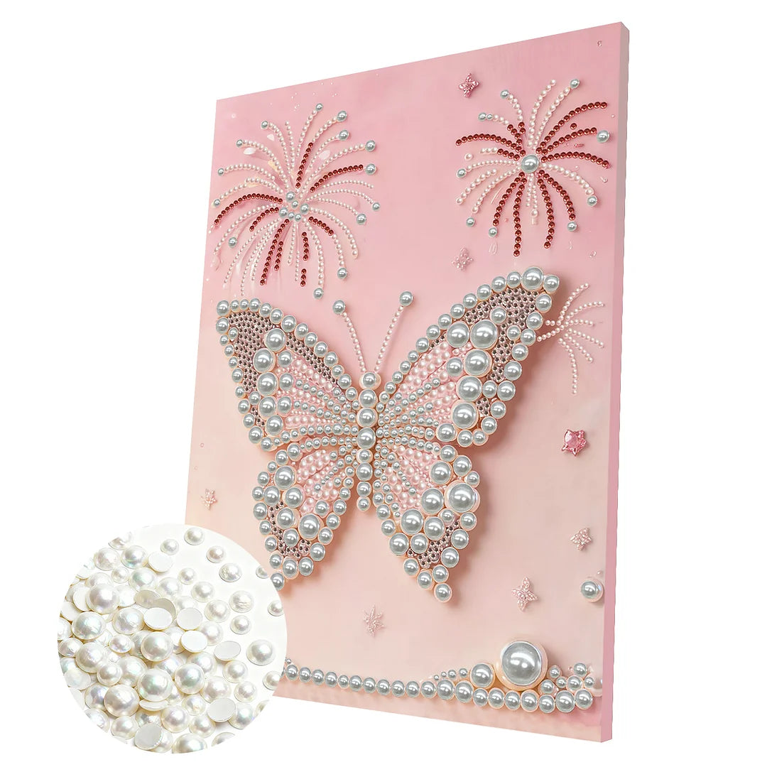 DIY Pearl Painting With Frame - Handmade Self-Adhesive Pearls - Butterfly (30*40cm) E