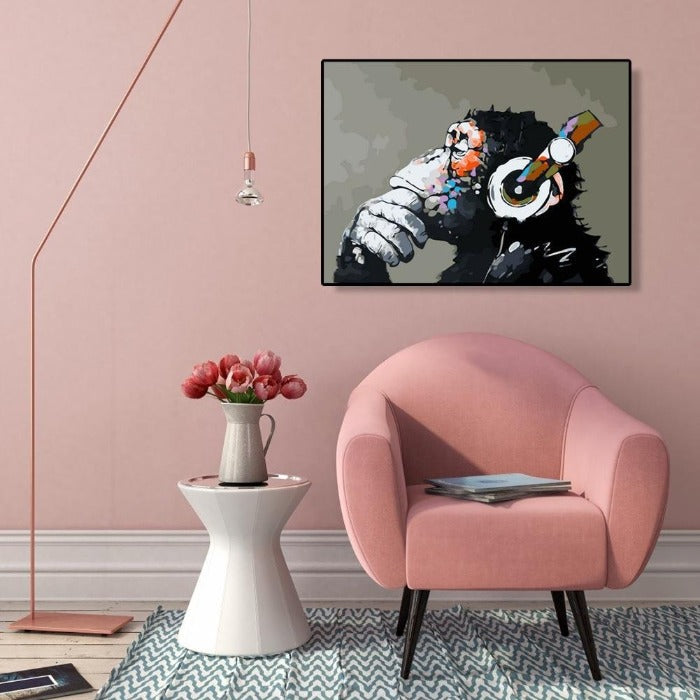 Music Monkey Hand Painted Canvas Oil Art Picture Craft Home Wall