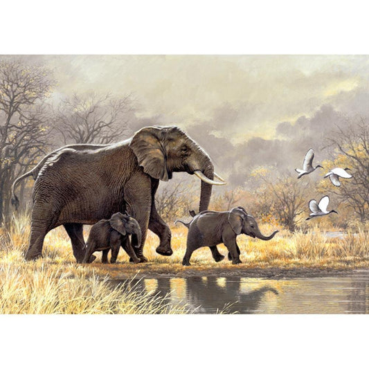 5D Diy Diamond Painting Kit Full Round Beads Elephants Family