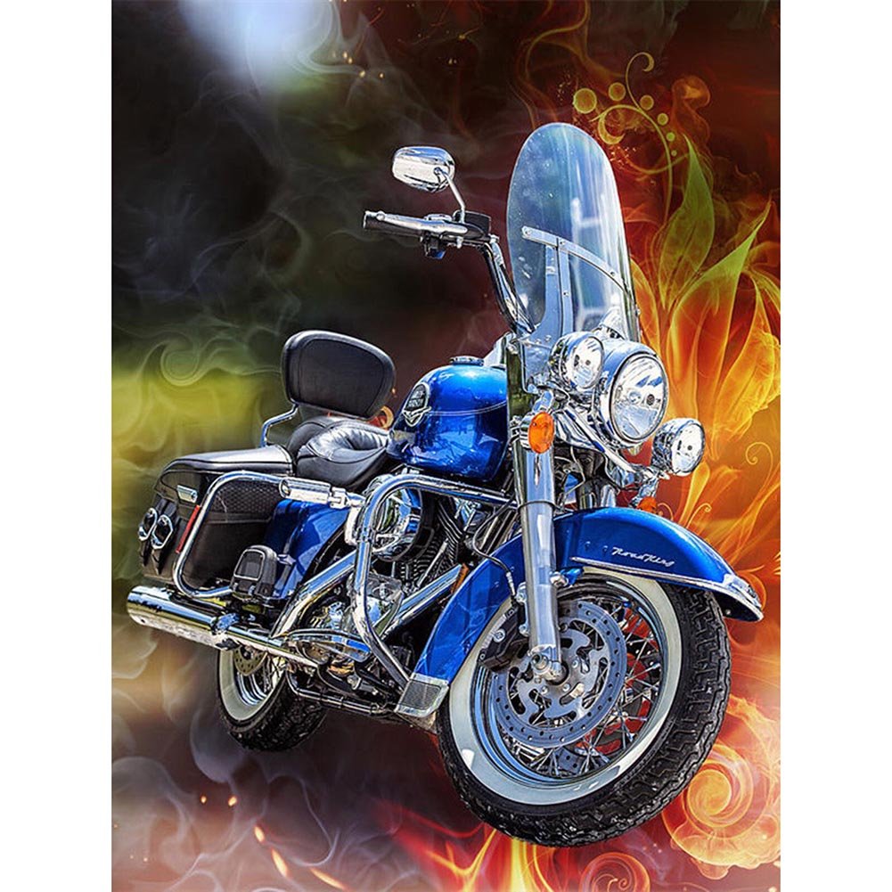 5D Diy Diamond Painting Kit Full Round Beads Blue Motorcycle