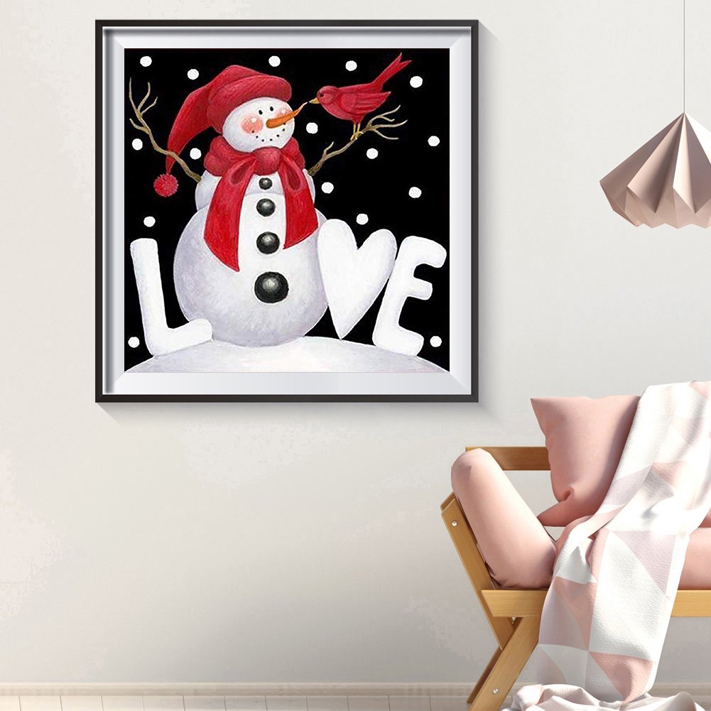 Snowman With Bird Full Round Diamond Art