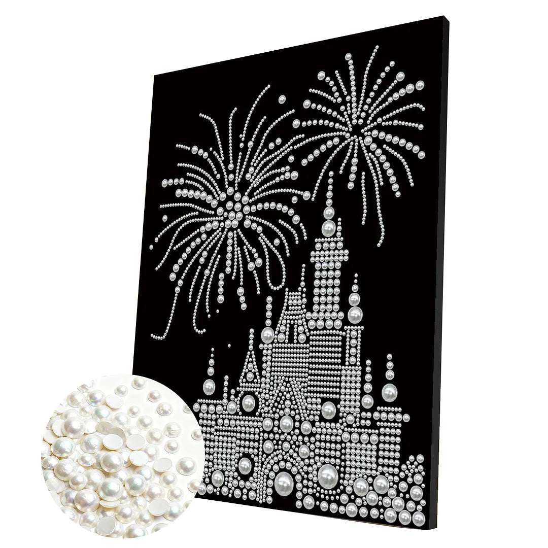 DIY Pearl Painting With Frame - Handmade Self-Adhesive Pearls - Fireworks Castle (30*40cm)