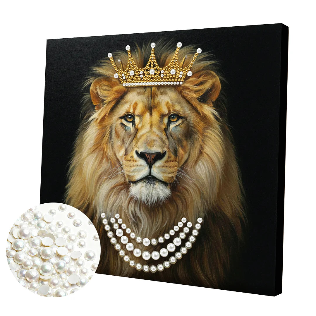 DIY Pearl Painting With Frame - Handmade Self-Adhesive Pearls - Lion (25*25cm) B