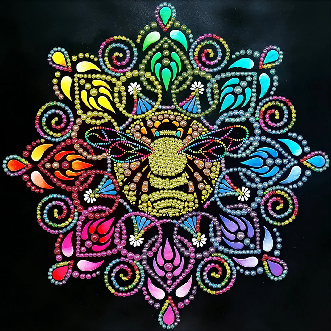 DIY Pearl Painting With Frame - Handmade Self-Adhesive Pearls - Lion Spirit Mandala (25*25cm)