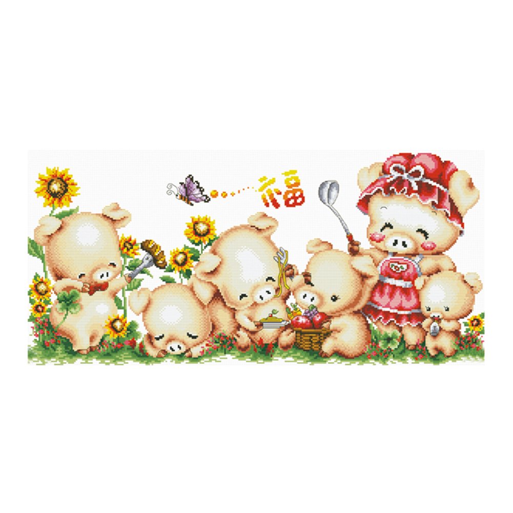 11ct Stamped Cross Stitch Warm Pig Home (78*40cm)