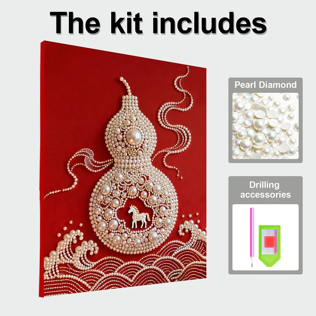 DIY Pearl Painting With Frame - Handmade Self-Adhesive Pearls - Gourd (40*50cm)
