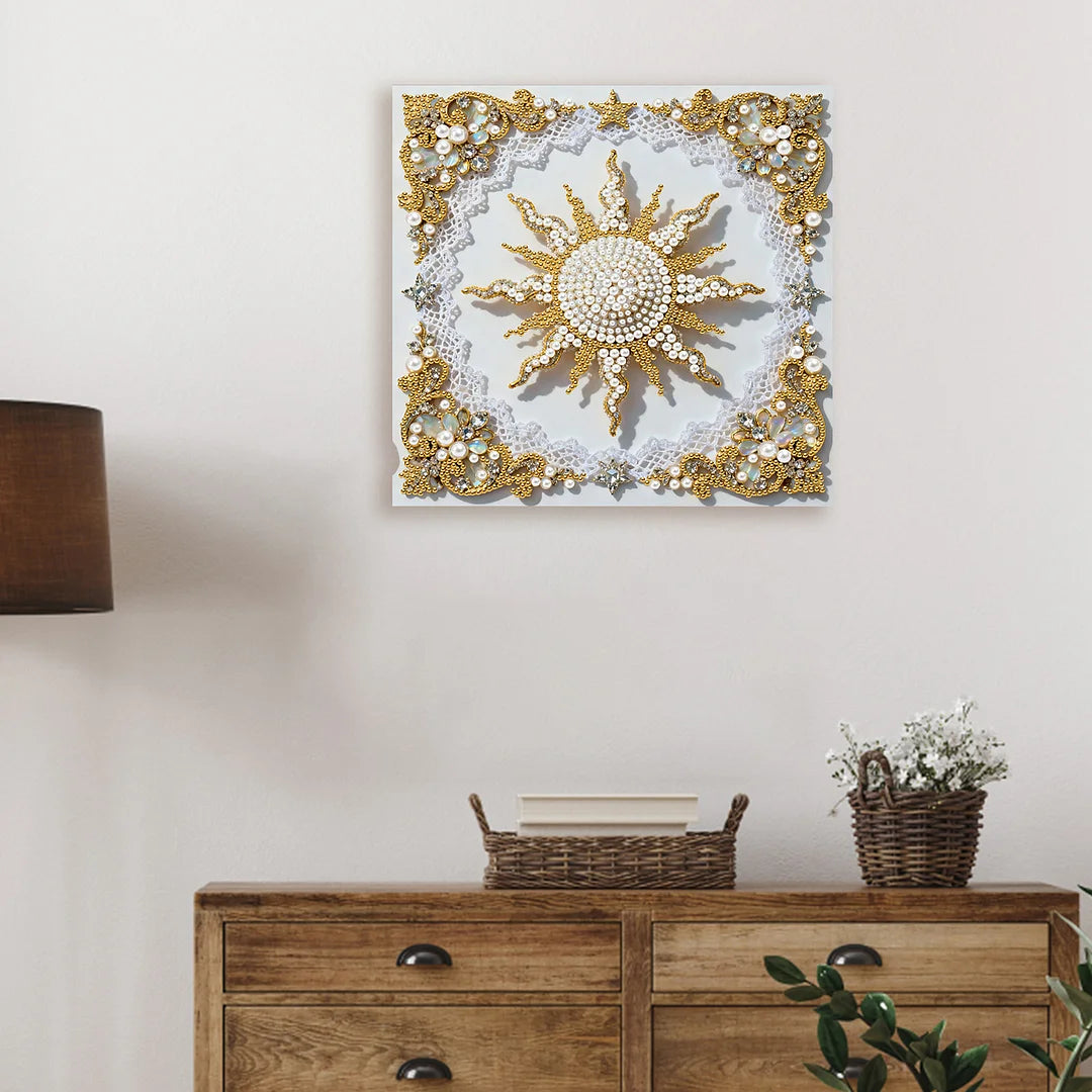 DIY Pearl Painting With Frame - Handmade Self-Adhesive Pearls - Sun (25*25cm)