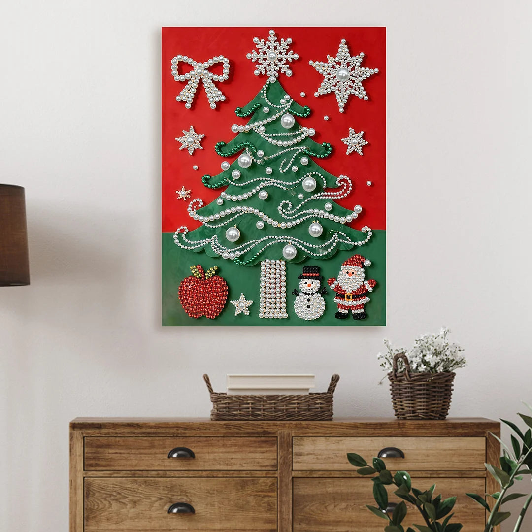 DIY Pearl Painting With Frame - Handmade Self-Adhesive Pearls - Christmas Tree (30*40cm)