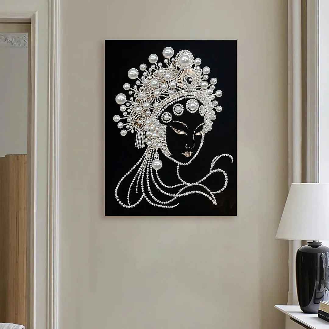 DIY Pearl Painting With Frame - Handmade Self-Adhesive Pearls - Woman (30*40cm) A