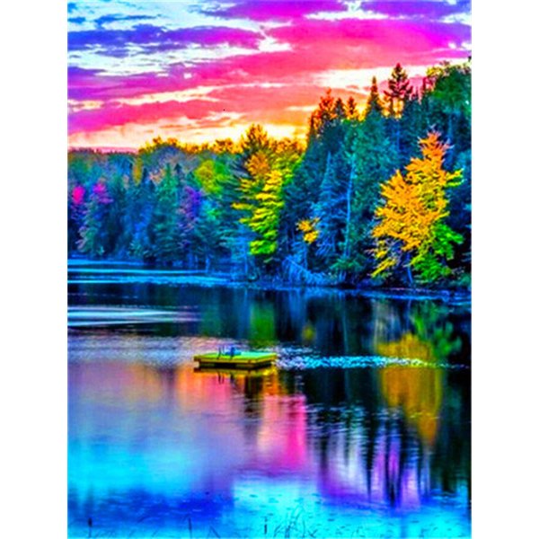 Diamond Mosaic Embroidery Kit Colorful Mountain Waterfall