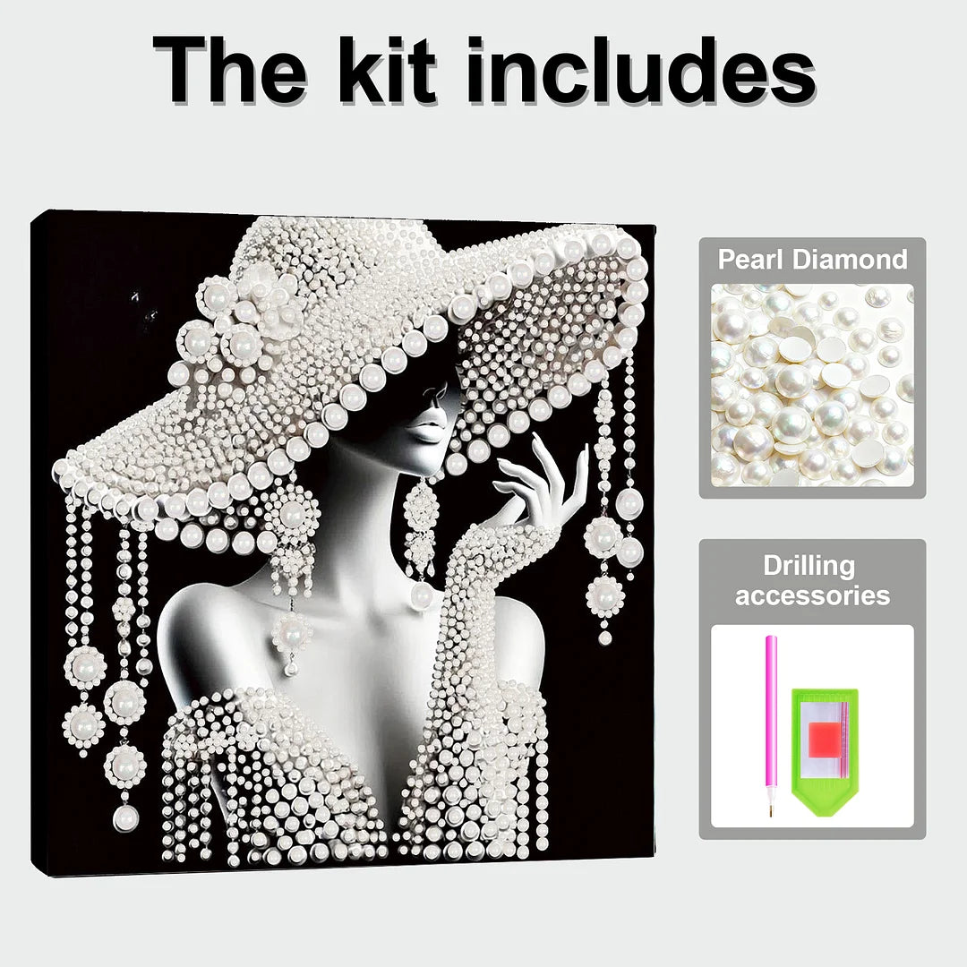 DIY Pearl Painting With Frame - Handmade Self-Adhesive Pearls - Hat Elegance (30*30cm)
