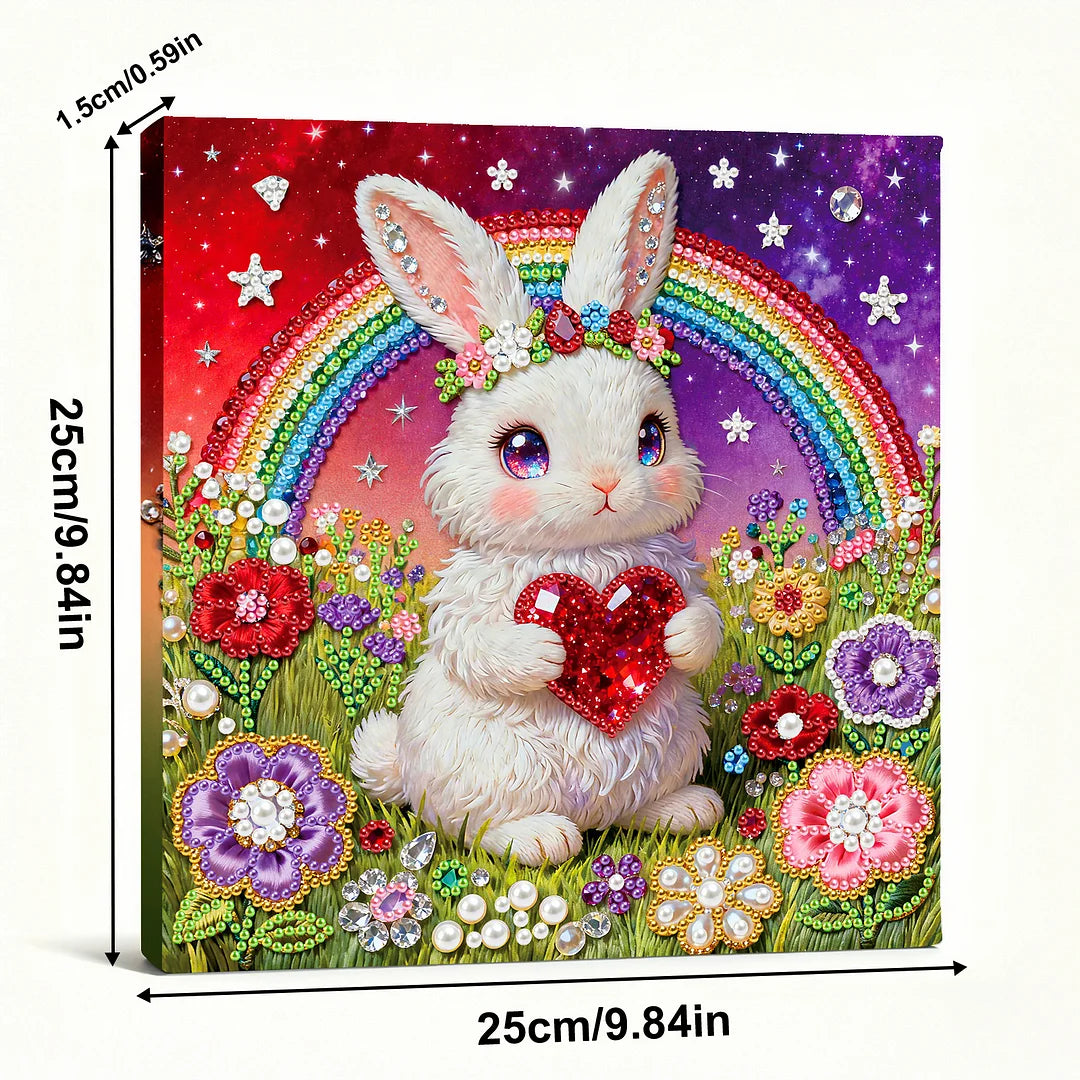 DIY Pearl Painting With Frame - Handmade Self-Adhesive Pearls - Rabbit (25*25cm)