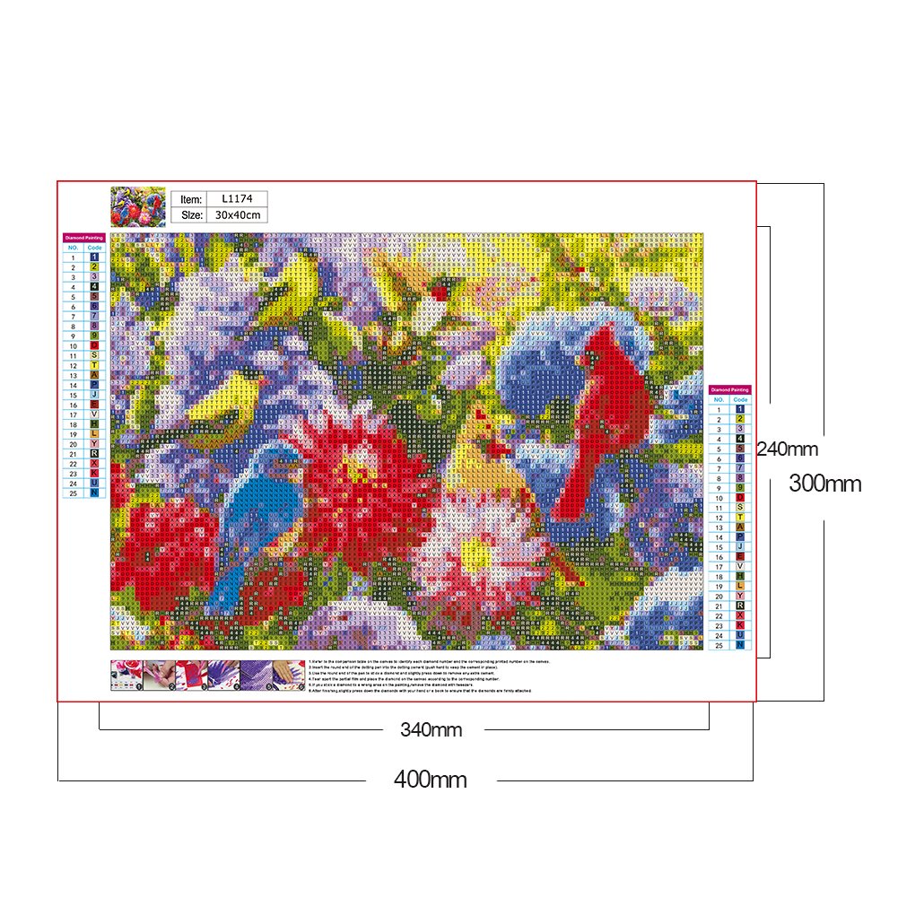 Diamond Painting - Full Round - Flower Birds H