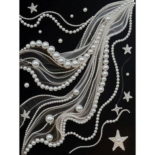 DIY Pearl Painting With Frame - Handmade Self-Adhesive Pearls - Starry Silk (30*40cm) A