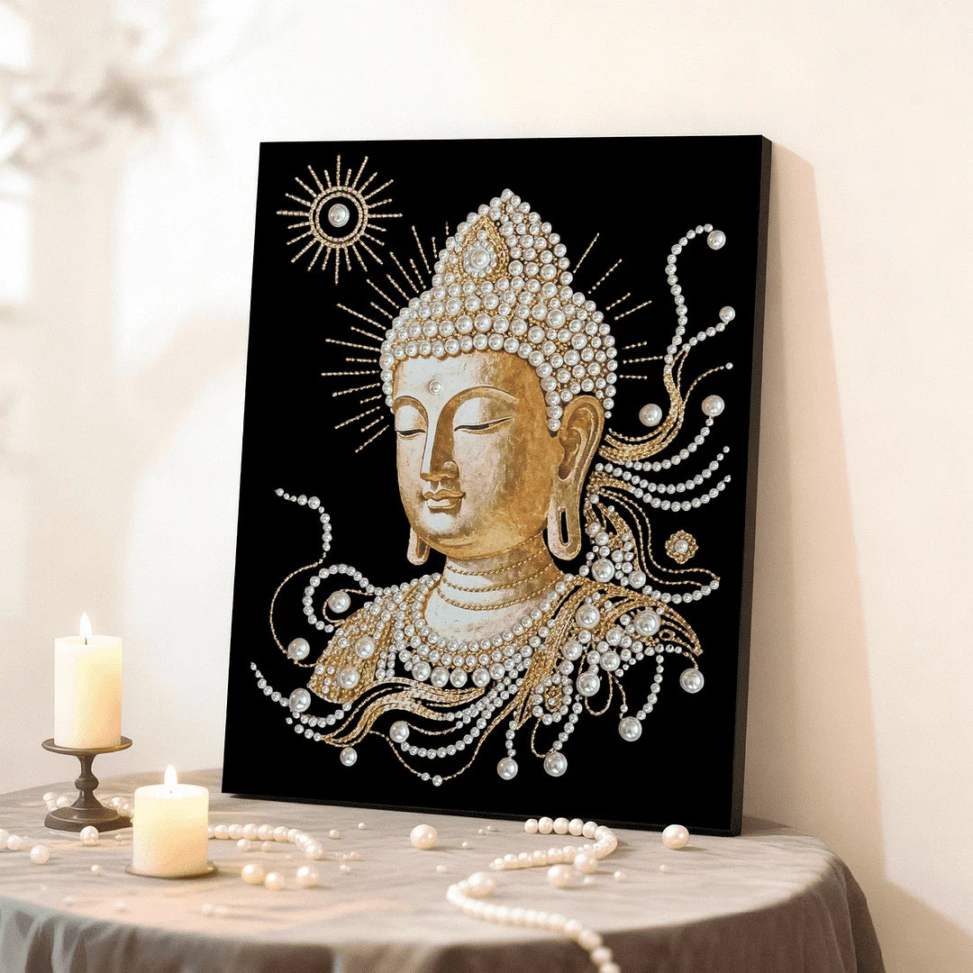 DIY Pearl Painting With Frame - Handmade Self-Adhesive Pearls - Buddha head (40*50cm)
