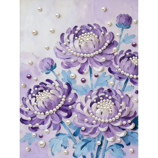 DIY Pearl Painting With Frame - Handmade Self-Adhesive Pearls - Purple flowers (30*40cm)