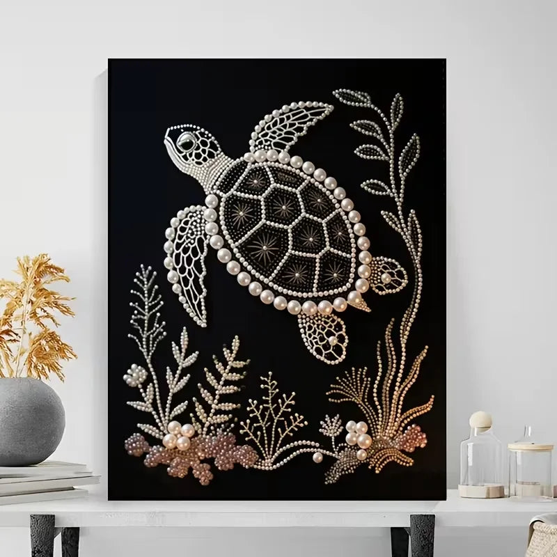 DIY Pearl Painting With Frame - Handmade Self-Adhesive Pearls - Sea Turtle (30*40cm)