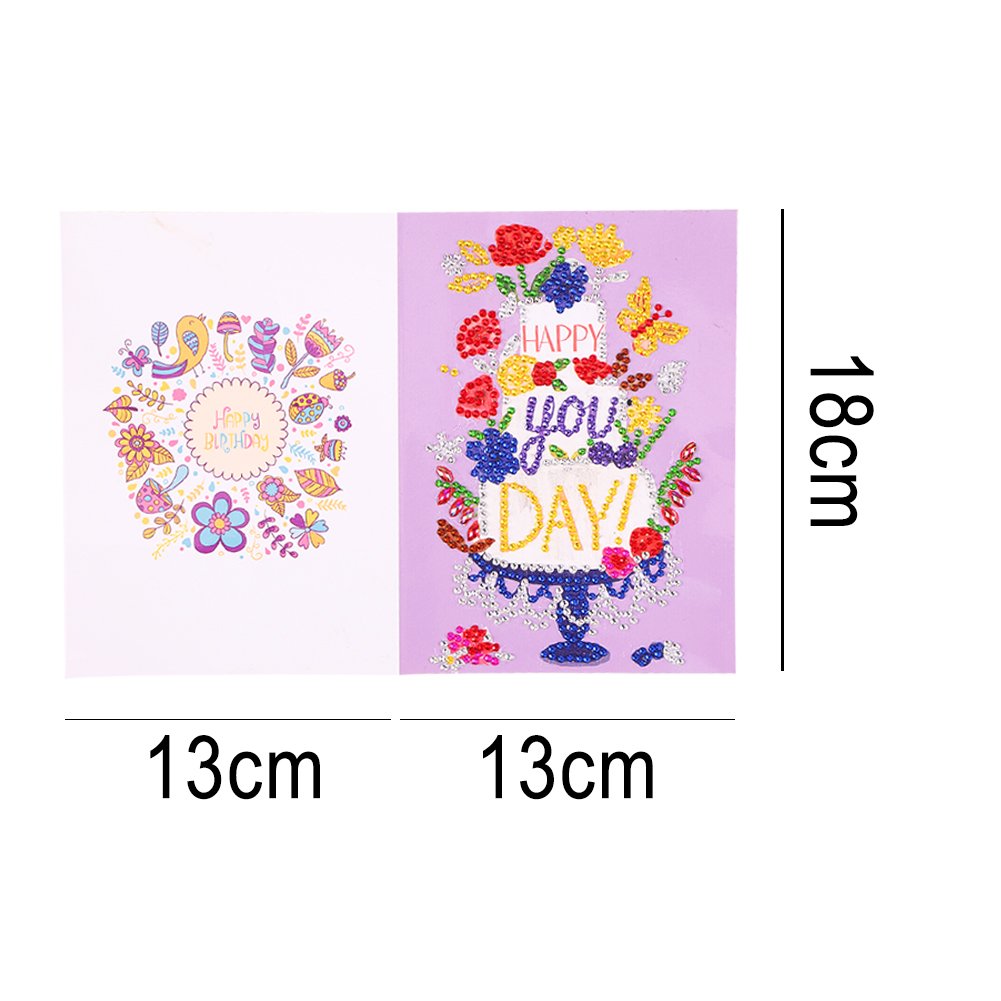 DIY 5D Diamond Painting Happy Birthday Postcard - Cake A