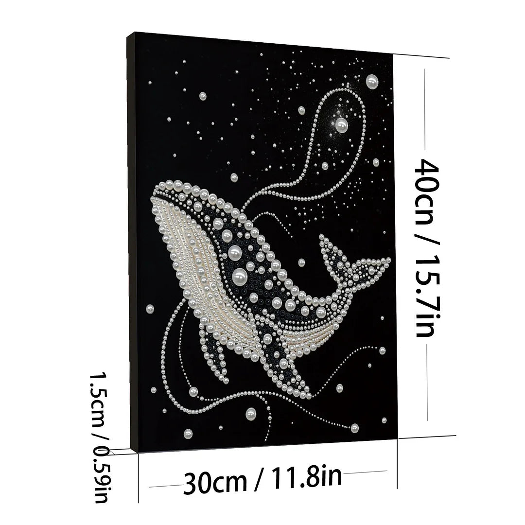 DIY Pearl Painting With Frame - Handmade Self-Adhesive Pearls - Whale (30*40cm) B