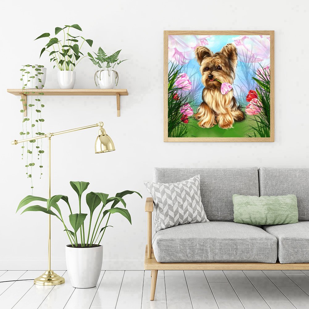 Diamond Painting - Full Round - Flower Dog