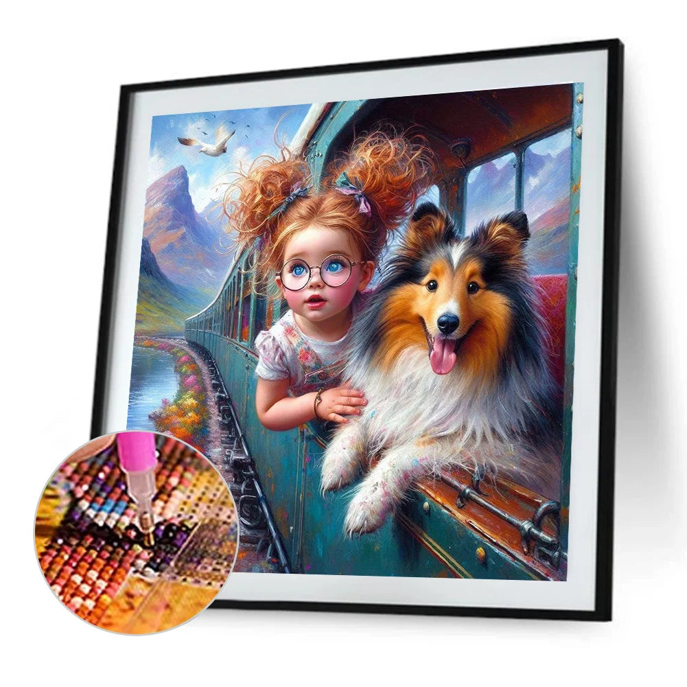 Diamond Painting - Full Round / Square - Dog and Girl J