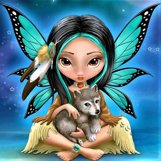 5D Diy Diamond Painting Kit Full Round Beads Fairy Dog
