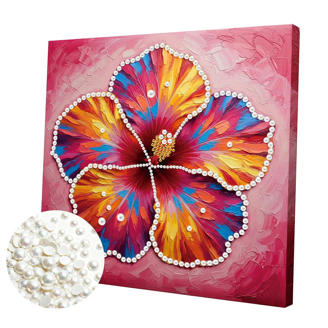 DIY Pearl Painting With Frame - Handmade Self-Adhesive Pearls - Blooming Flowers (25*25cm)