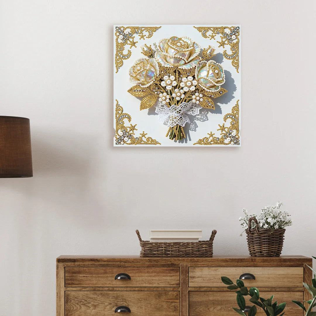 DIY Pearl Painting With Frame - Handmade Self-Adhesive Pearls - Flower (25*25cm) B