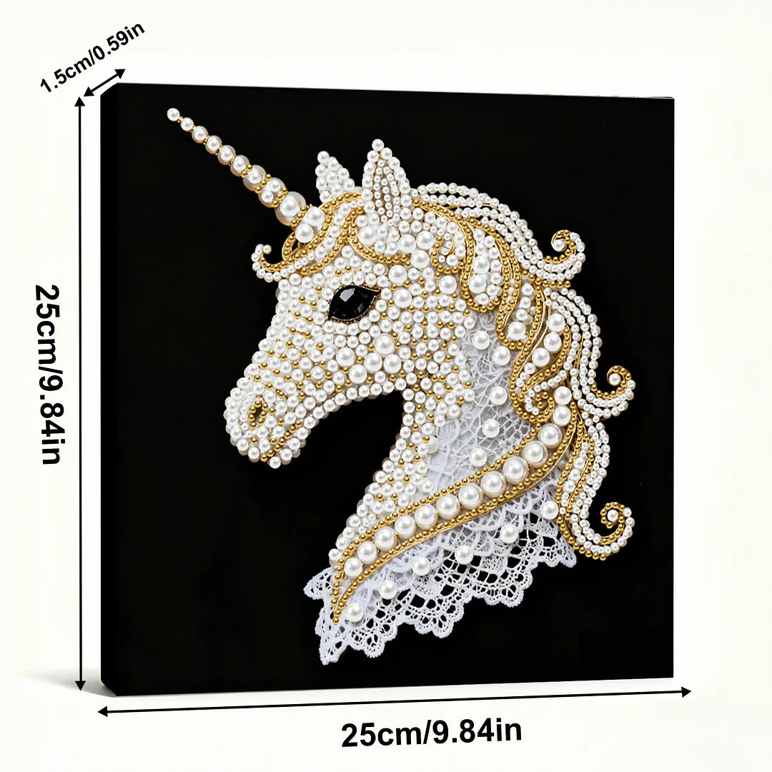 DIY Pearl Painting With Frame - Handmade Self-Adhesive Pearls - Unicorn (25*25cm) C
