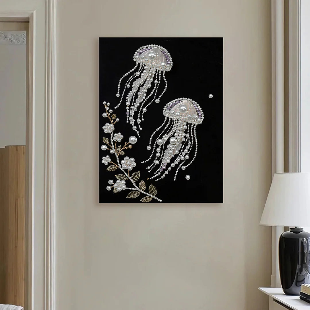 DIY Pearl Painting With Frame - Handmade Self-Adhesive Pearls - Jellyfish (30*40cm) D