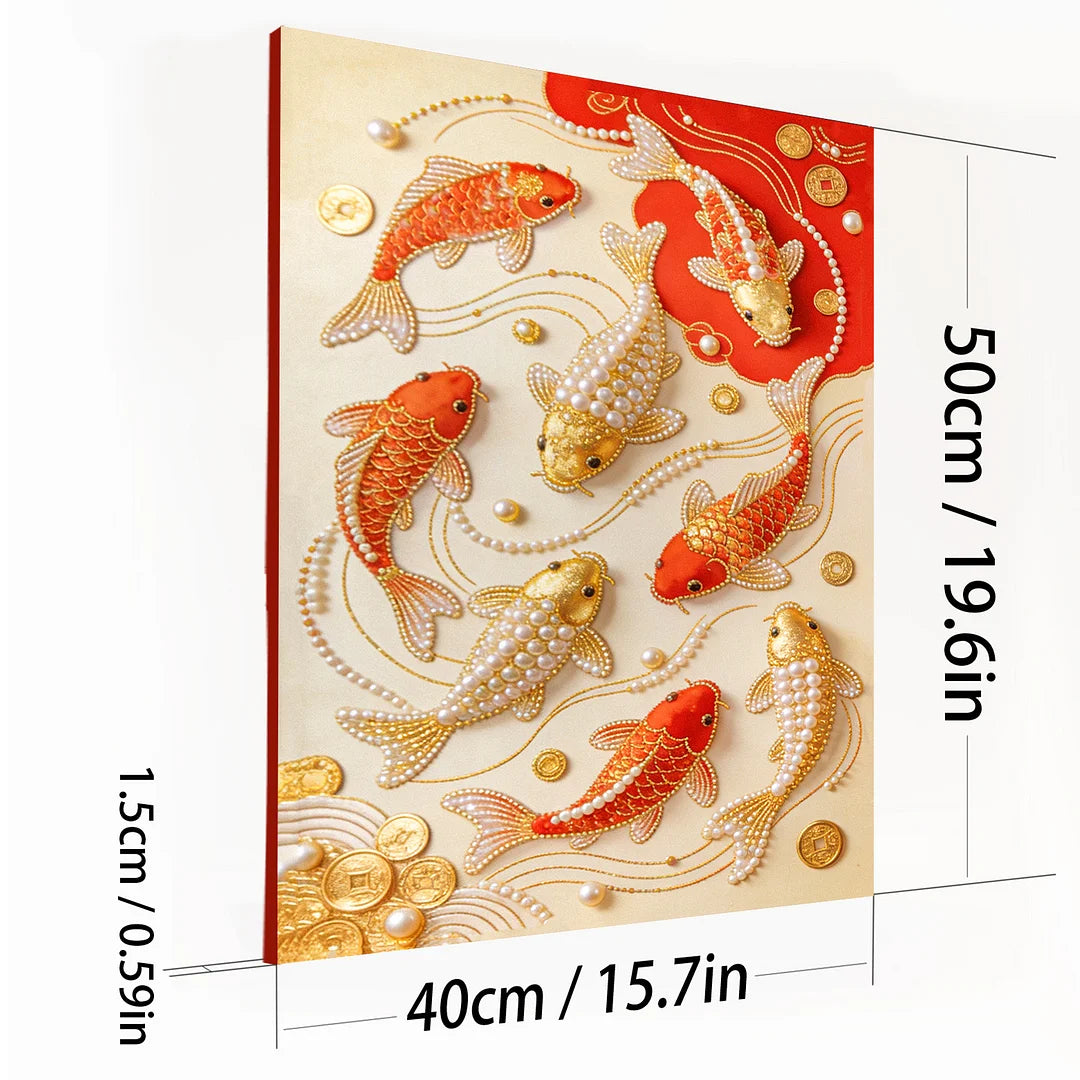 DIY Pearl Painting With Frame - Handmade Self-Adhesive Pearls - Koi Fish (40*50cm)