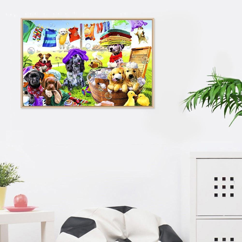 Diamond Painting - Full Round - Playing Pets Dog