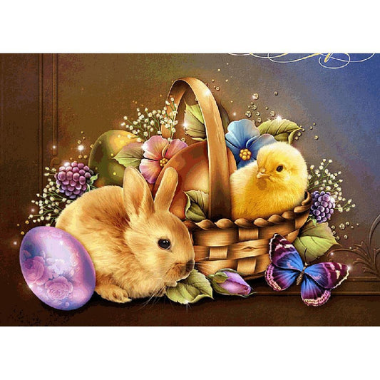 5D Diy Diamond Painting Kit Full Round Beads Easter Chick Rabbit