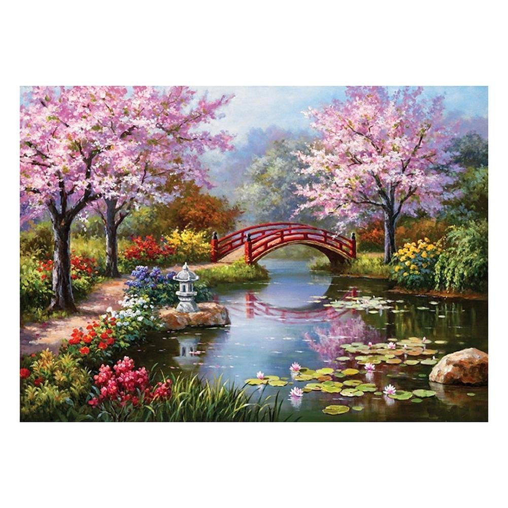 5D Diy Diamond Painting Kit Full Round Beads Red Bridge (45*35cm)