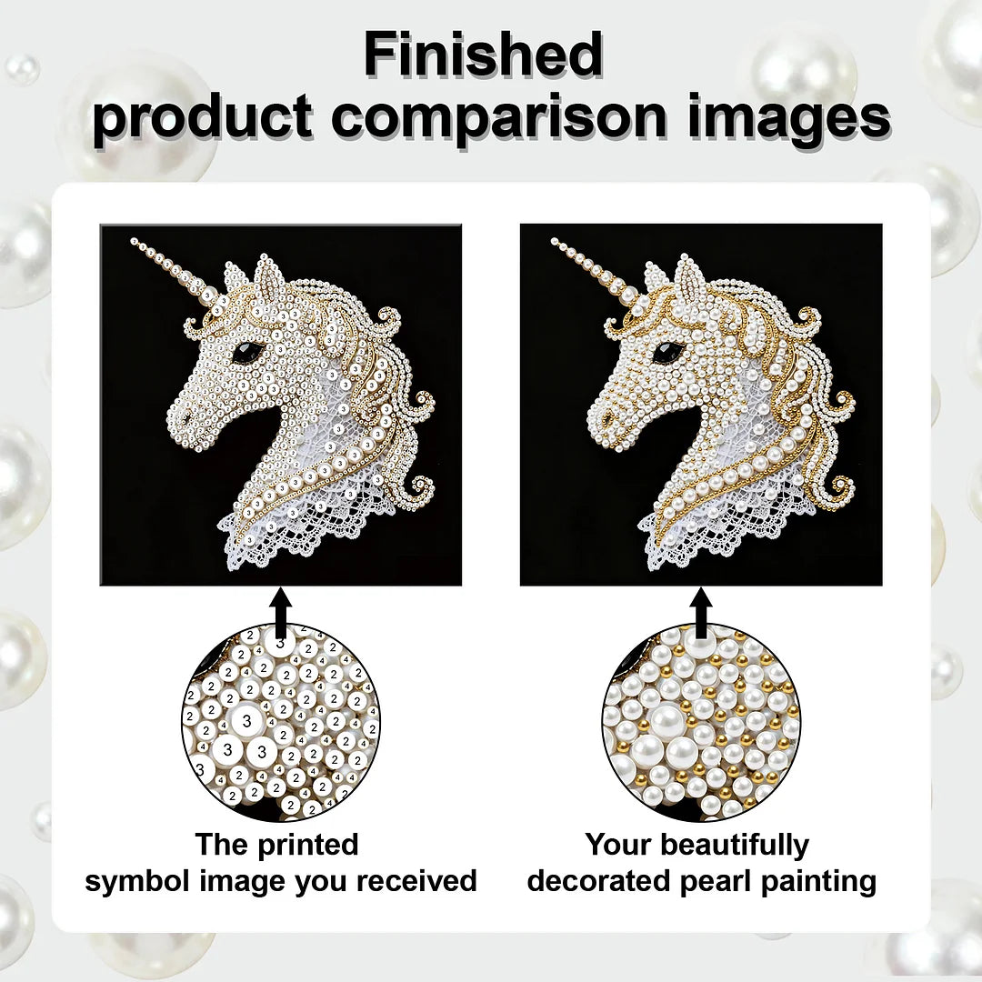 DIY Pearl Painting With Frame - Handmade Self-Adhesive Pearls - Unicorn (25*25cm) C