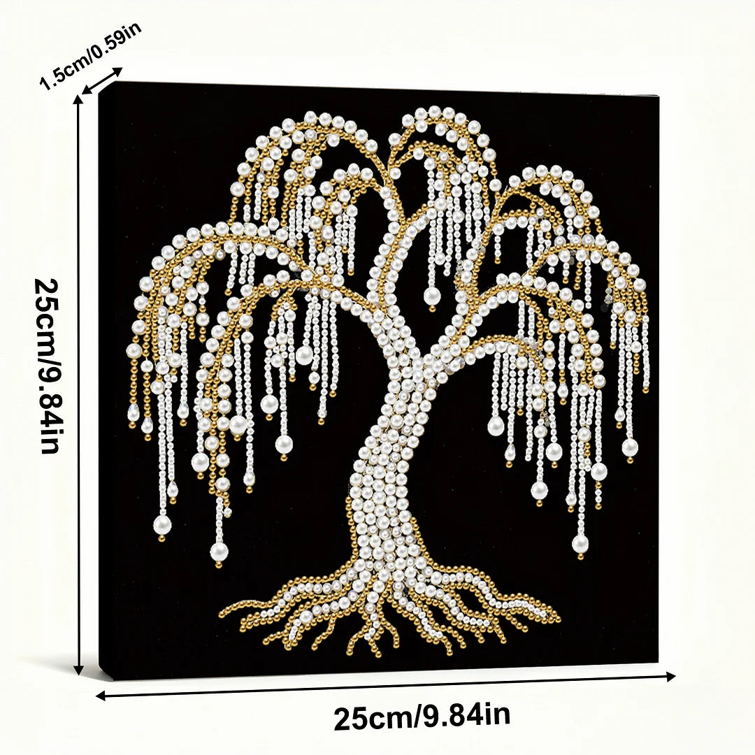 DIY Pearl Painting With Frame - Handmade Self-Adhesive Pearls - Tree (25*25cm) B