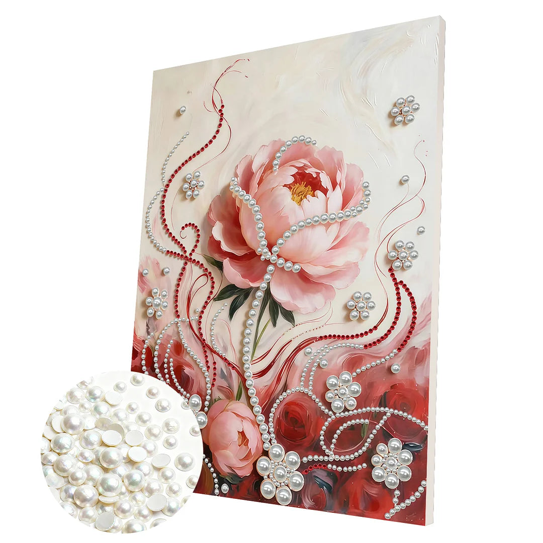 DIY Pearl Painting With Frame - Handmade Self-Adhesive Pearls - Rose (30*40cm) A