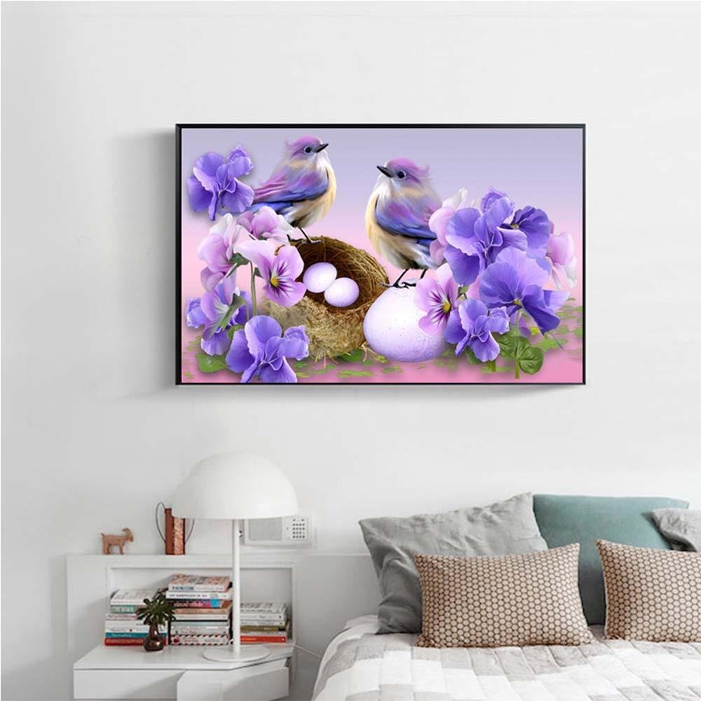 Diamond Painting - Full Round - Purple Birds Flower