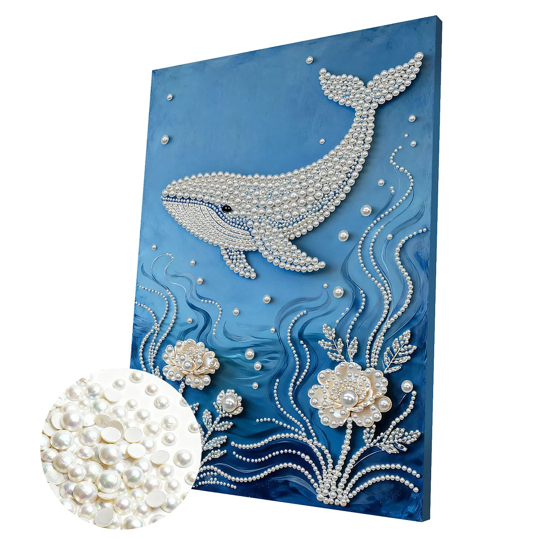 DIY Pearl Painting With Frame - Handmade Self-Adhesive Pearls - Whale (30*40cm) A