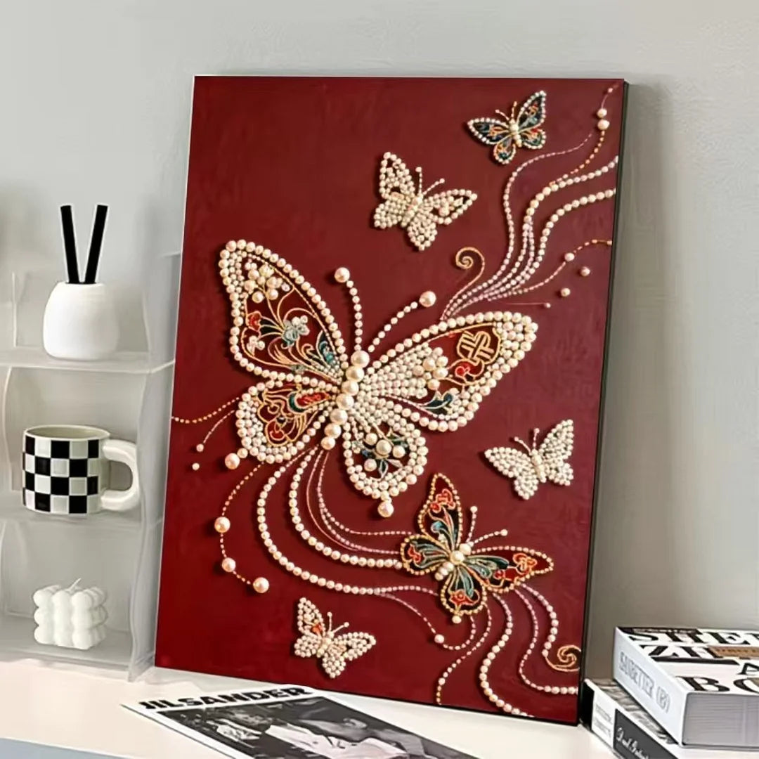 DIY Framed Pearl Painting - Handmade Self - Adhesive Pearls - Butterfly A