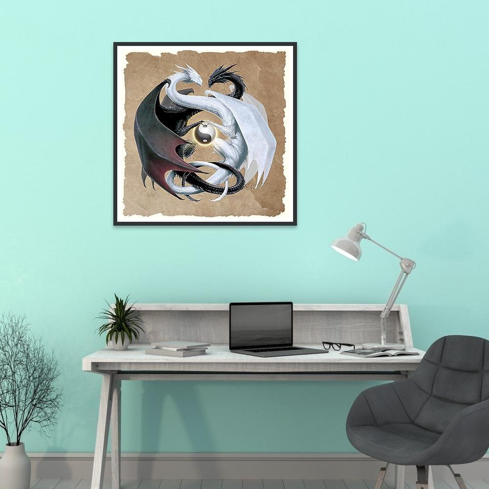 Diamond Painting - Full Round - Black White Dragon A