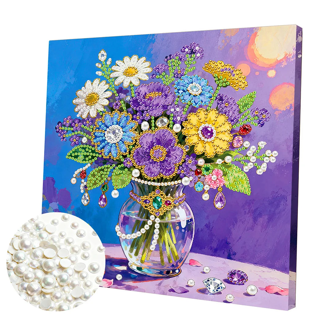 DIY Pearl Painting With Frame - Handmade Self-Adhesive Pearls - Vase (25*25cm)