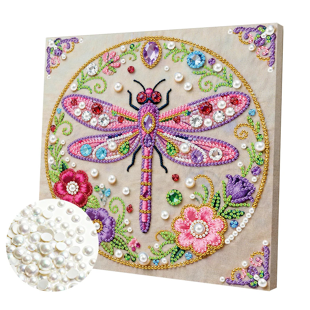DIY Pearl Painting With Frame - Handmade Self-Adhesive Pearls - Dragonfly (25*25cm) B